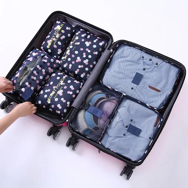 1 Set 7PCS High Quality Oxford Cloth Travel Mesh Bag In Suitcase Luggage Organizer Packing Cube