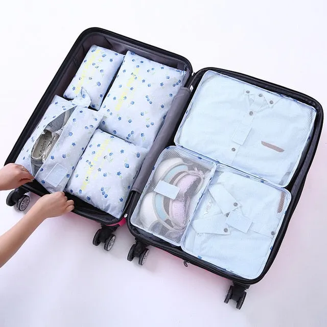 1 Set 7PCS High Quality Oxford Cloth Travel Mesh Bag In Suitcase Luggage Organizer Packing Cube