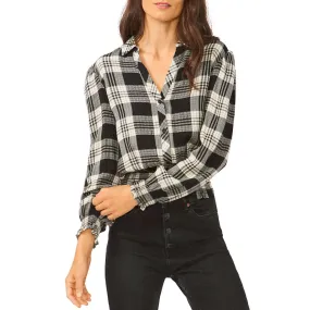 1.State Womens Plaid Button Front Pullover Top