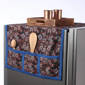 Ajrakh Block Printed Cotton Fridge Top Cover with Multiple Pockets