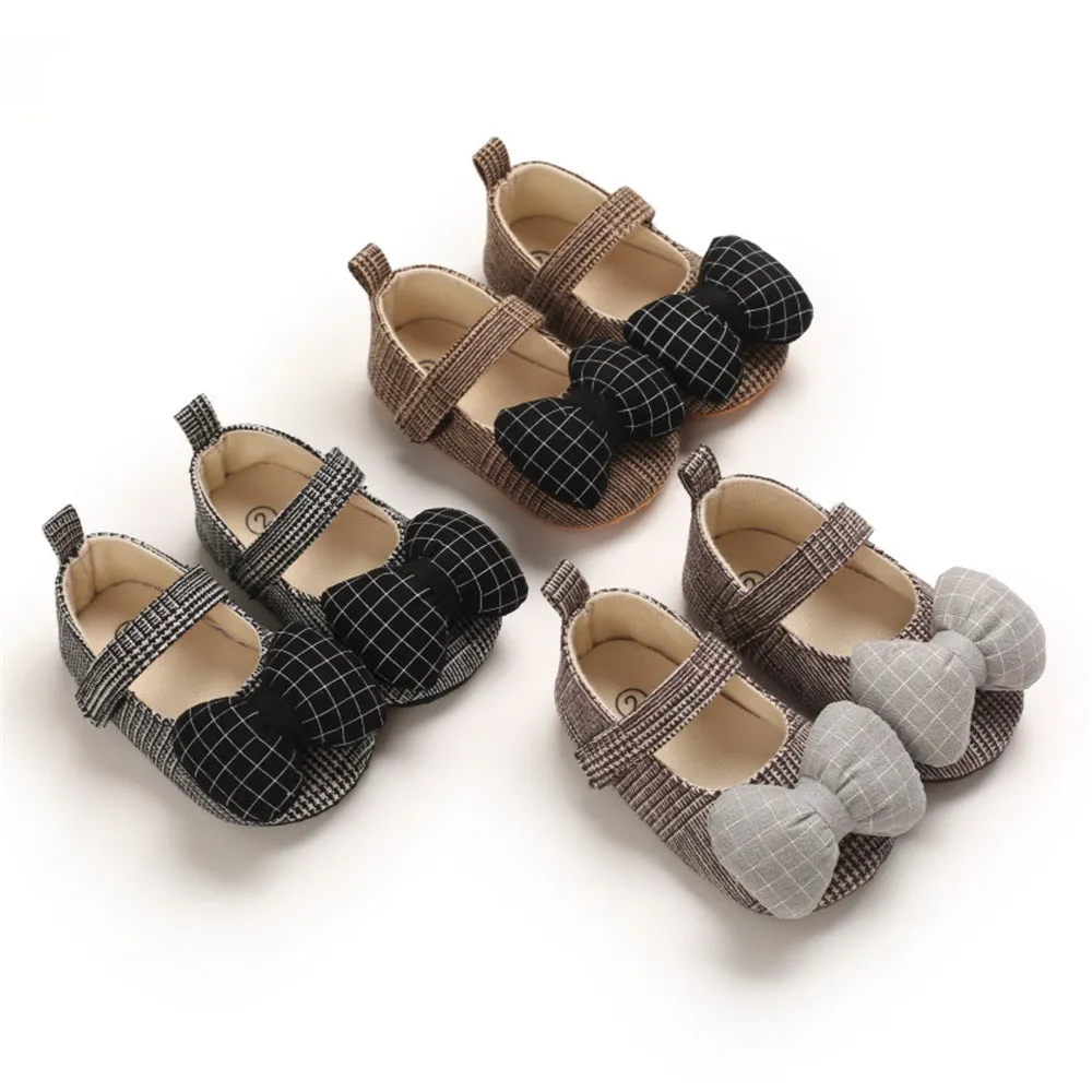 Baby Girls Plaid Bow Magic Tape Shoes Wholesale Childrens Shoes