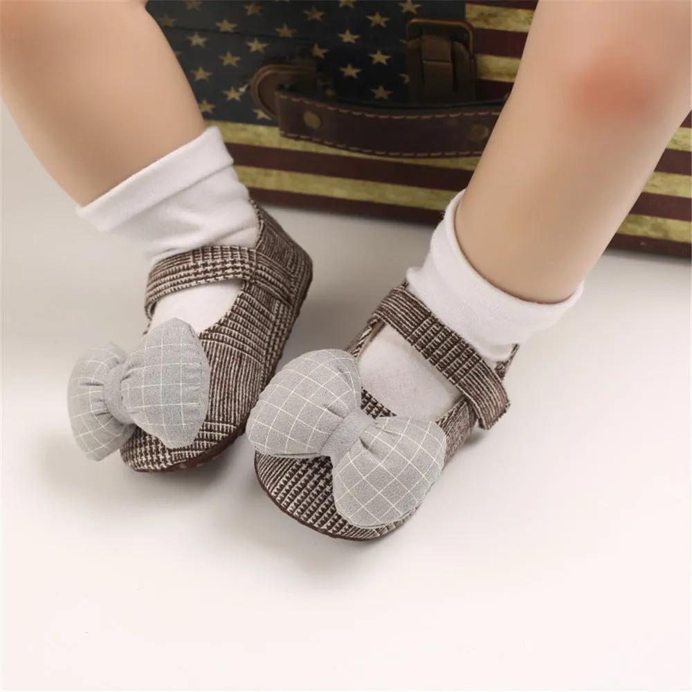 Baby Girls Plaid Bow Magic Tape Shoes Wholesale Childrens Shoes