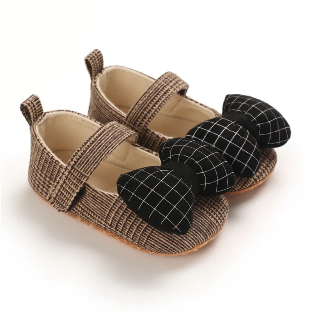 Baby Girls Plaid Bow Magic Tape Shoes Wholesale Childrens Shoes