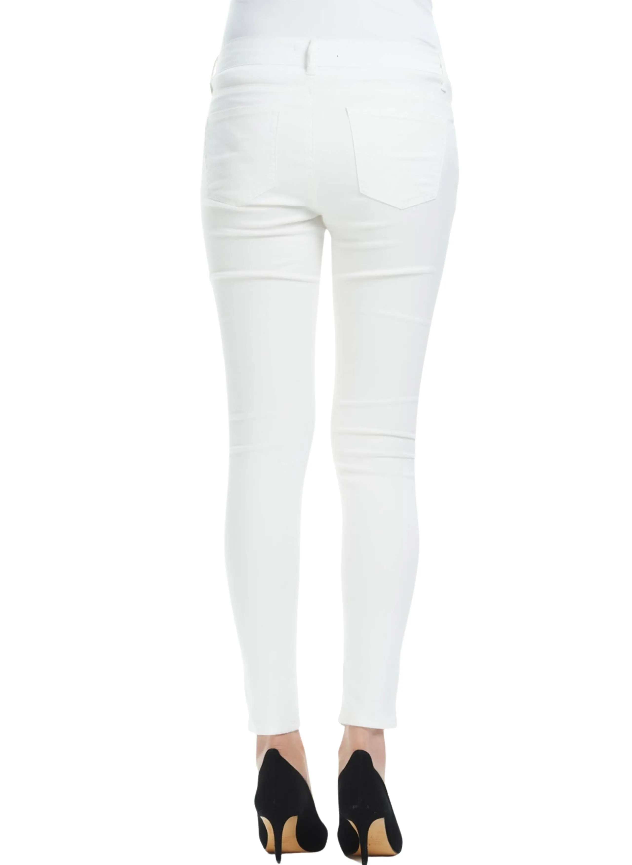 Base Distressed Crop Maternity Denim - White