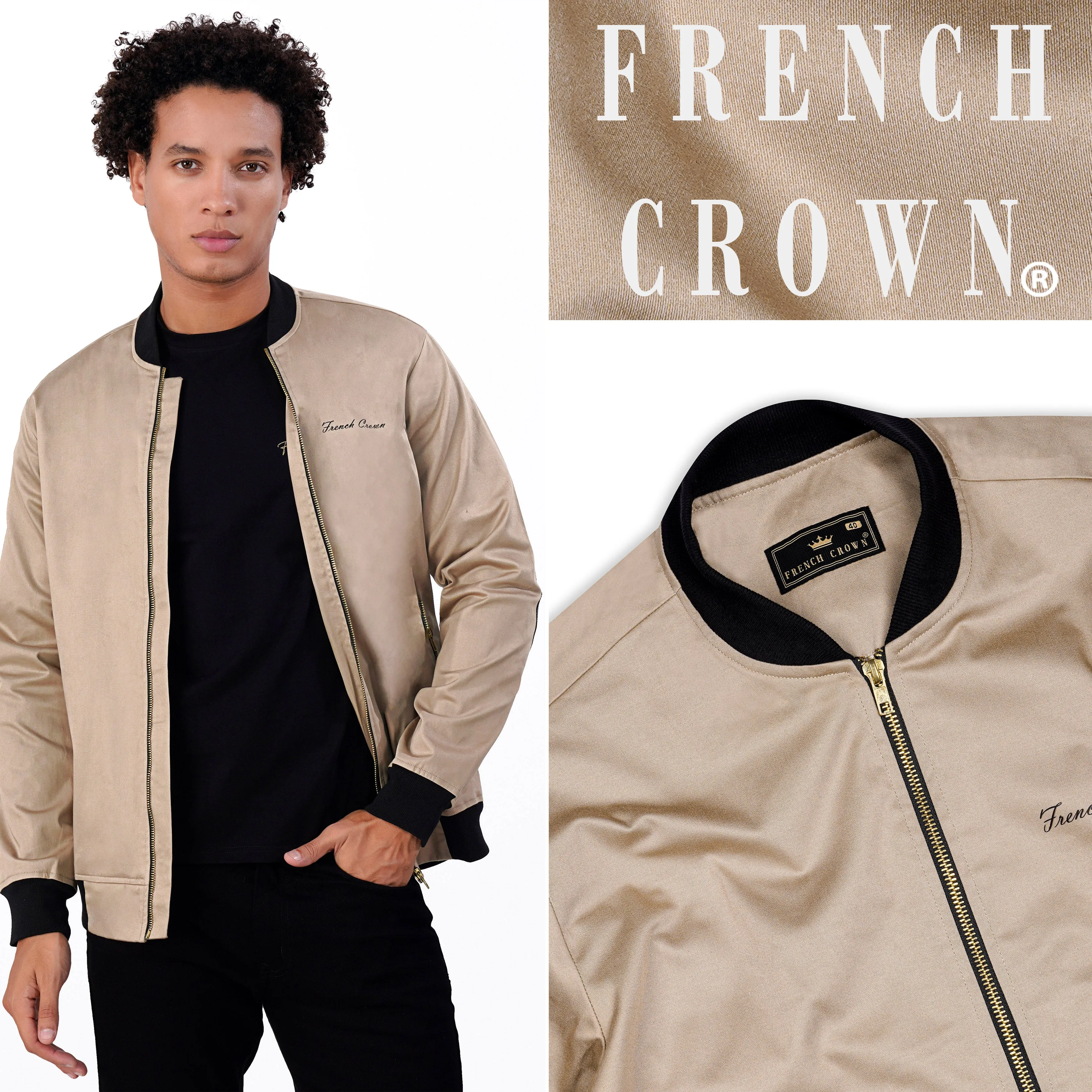 Beige Premium Cotton Bomber Jacket