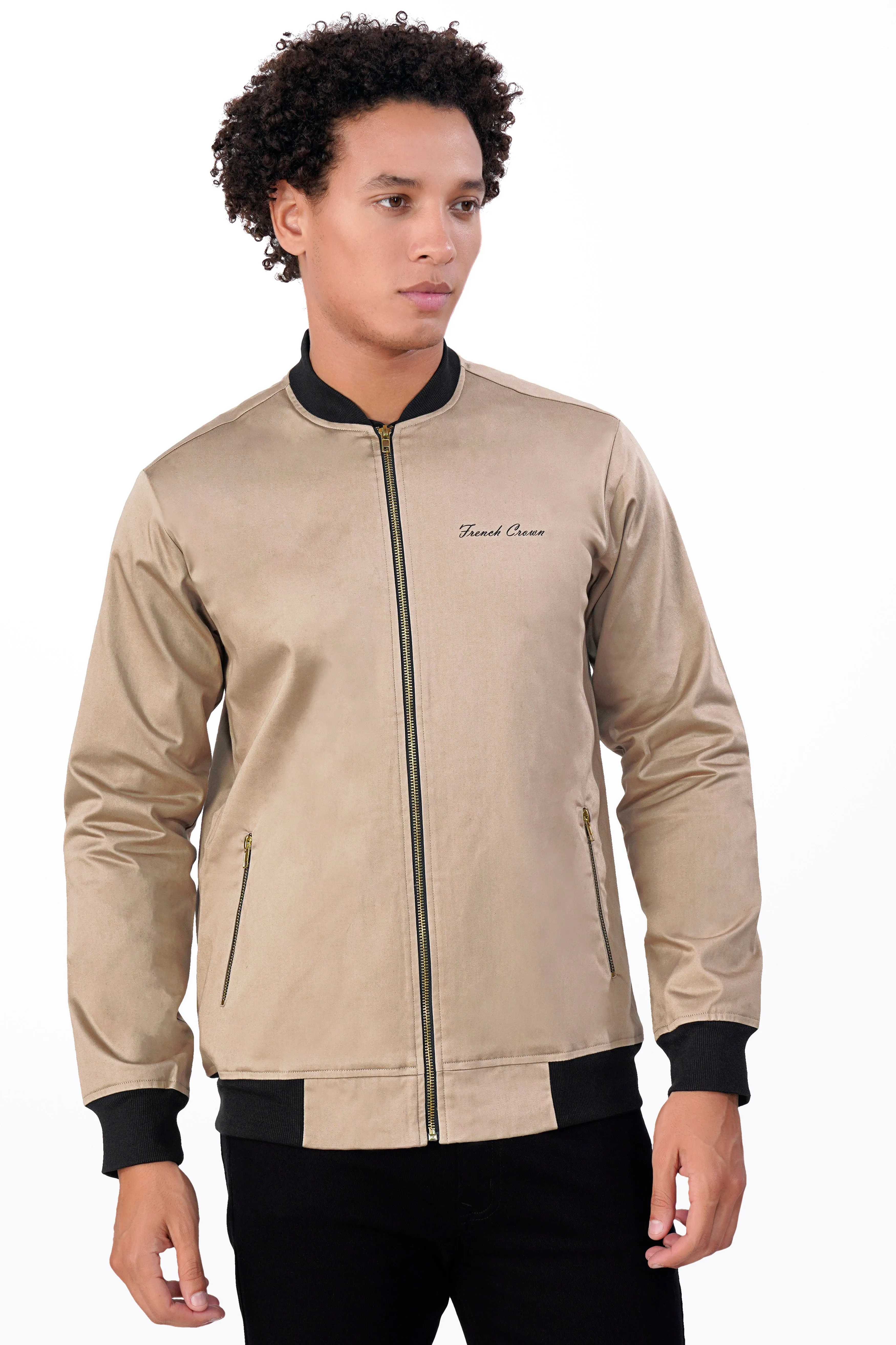 Beige Premium Cotton Bomber Jacket