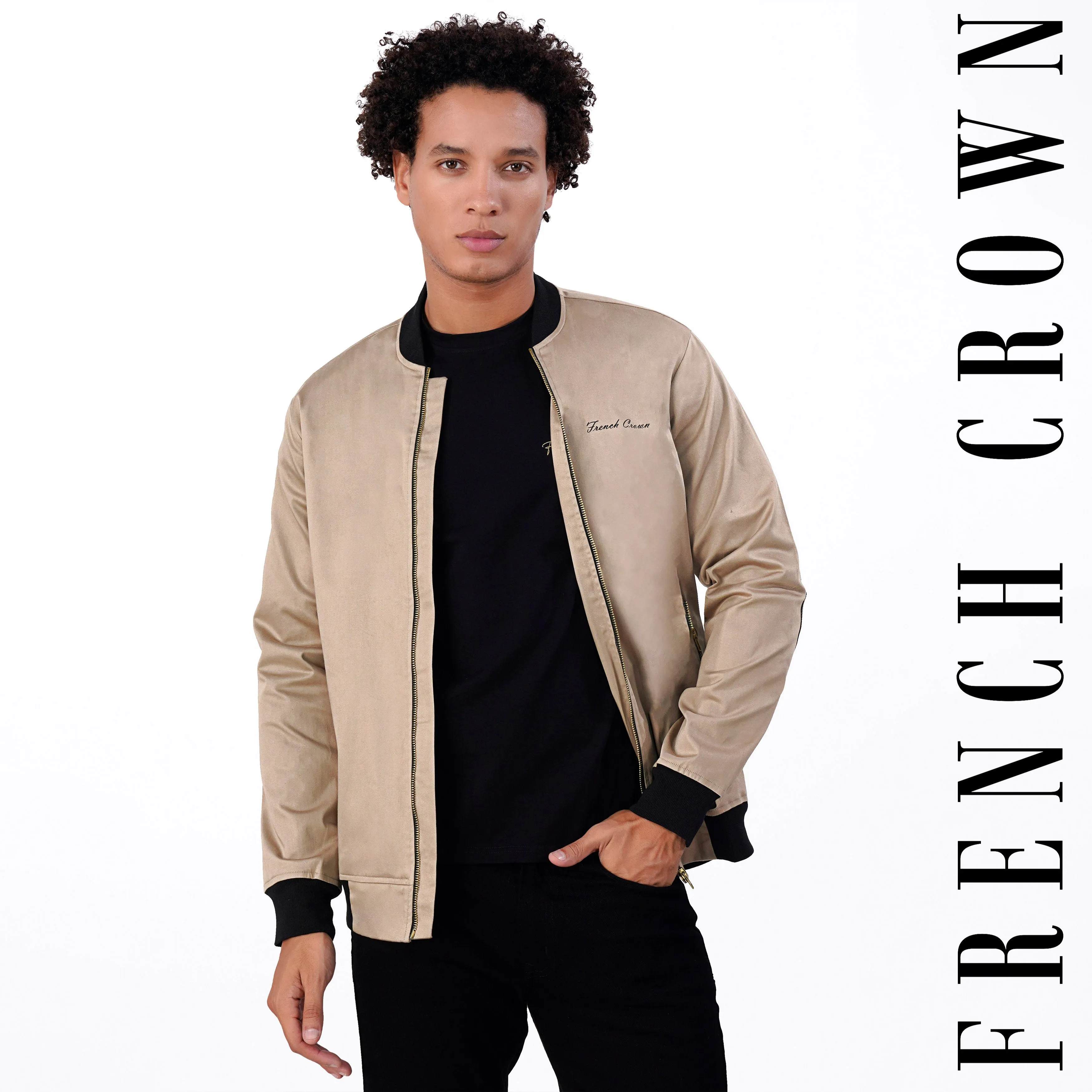 Beige Premium Cotton Bomber Jacket