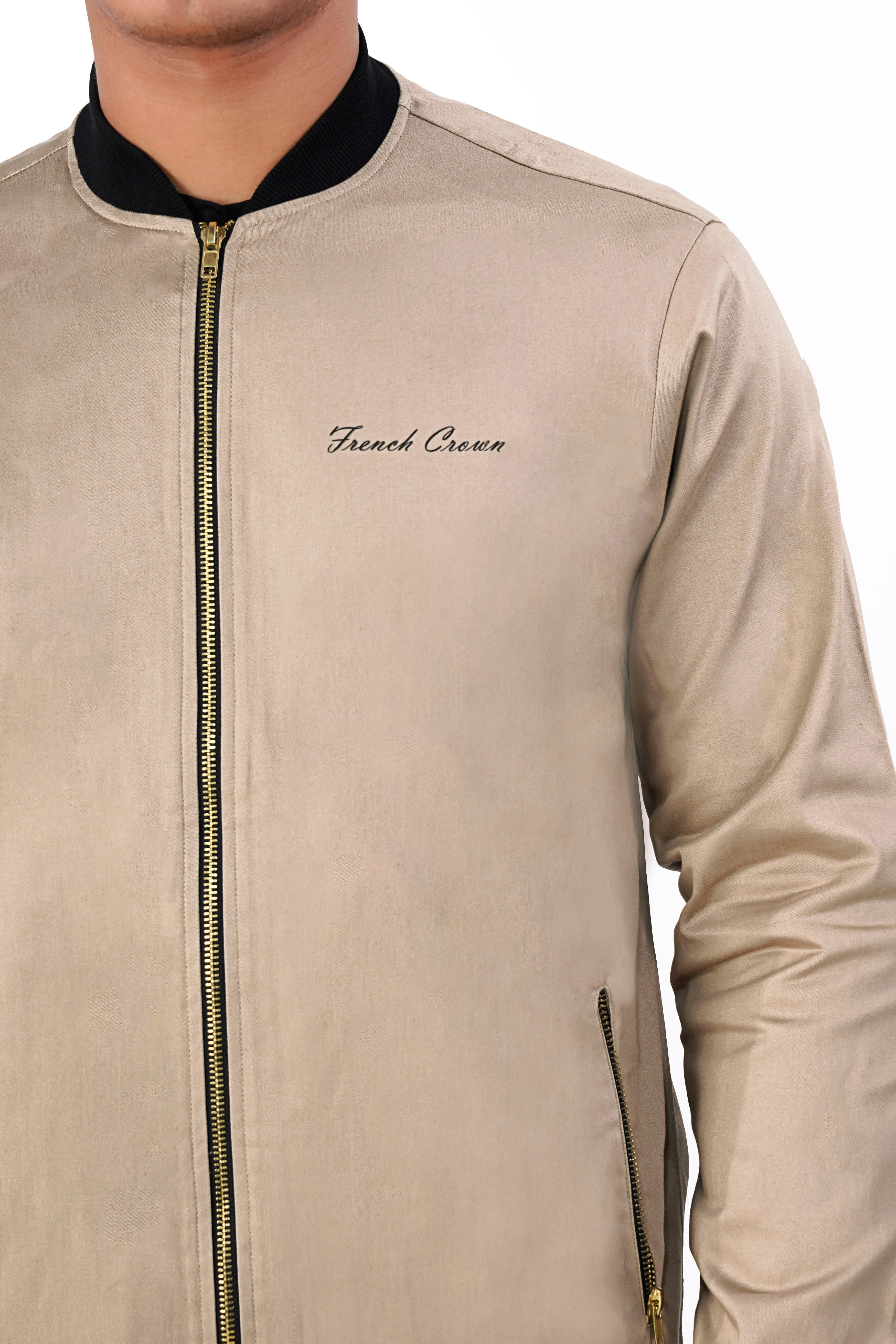 Beige Premium Cotton Bomber Jacket