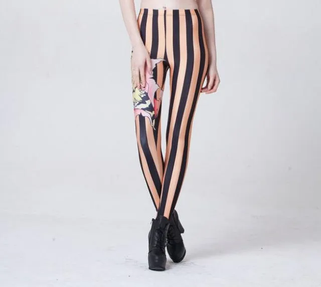 Black & Orange Striped Printed Pants Hot New Hot Sale Women Sheath Casual Leggings Moda Fitness Feminino