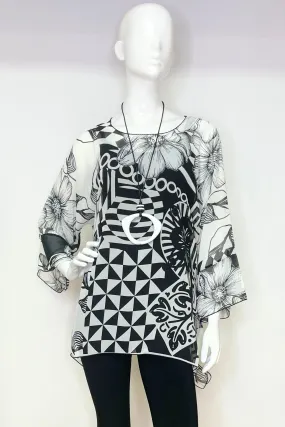 Black & White Geo Print Sheer One Size Blouse | LIOR