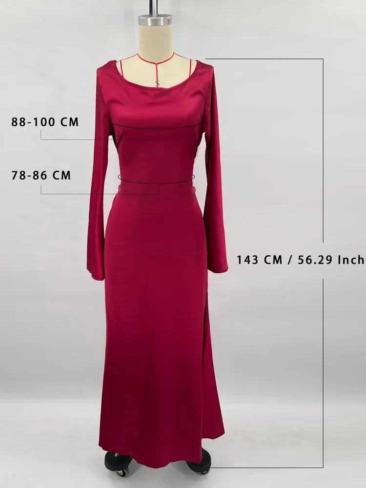 Black Satin Bandage Maxi Dress Women Slin High Waist Fashion Patchwork Elegant Long Sleeve Dress Ladies Gown Long Dress