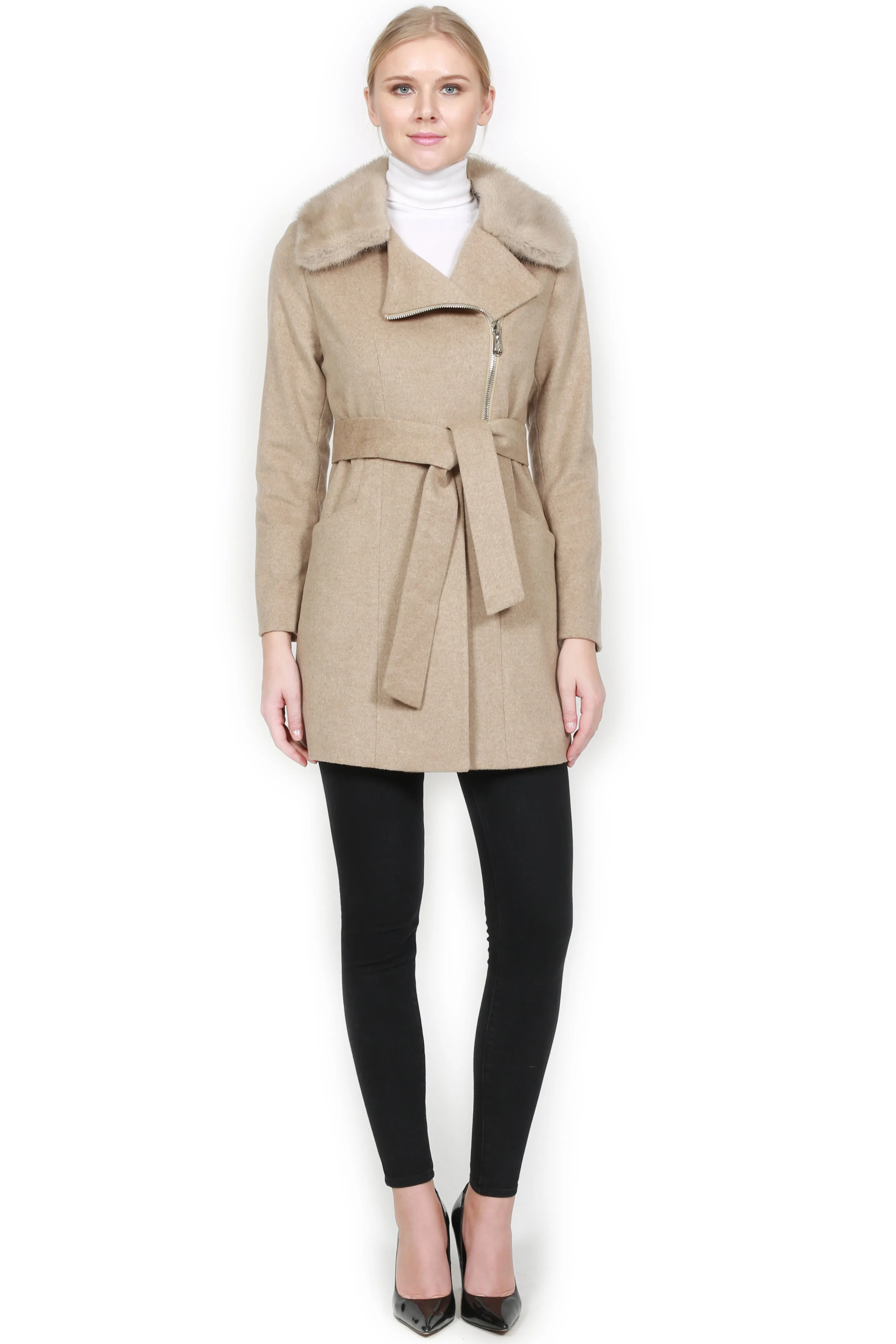 Cashmere Coat with Detachable Mink Collar