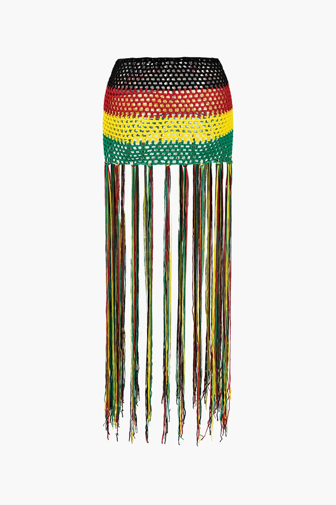 Color Block Print Knit Fringe Skirt Set