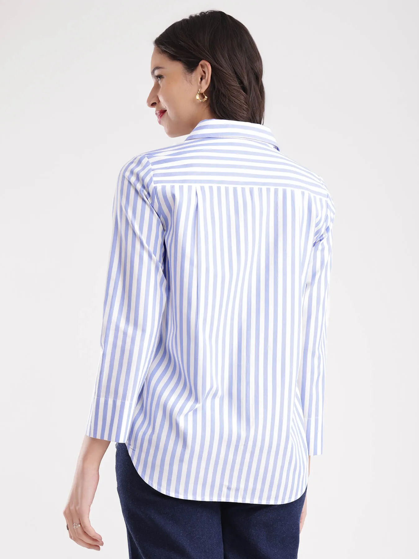 Cotton Vertical Stripes Shirt - Blue And White