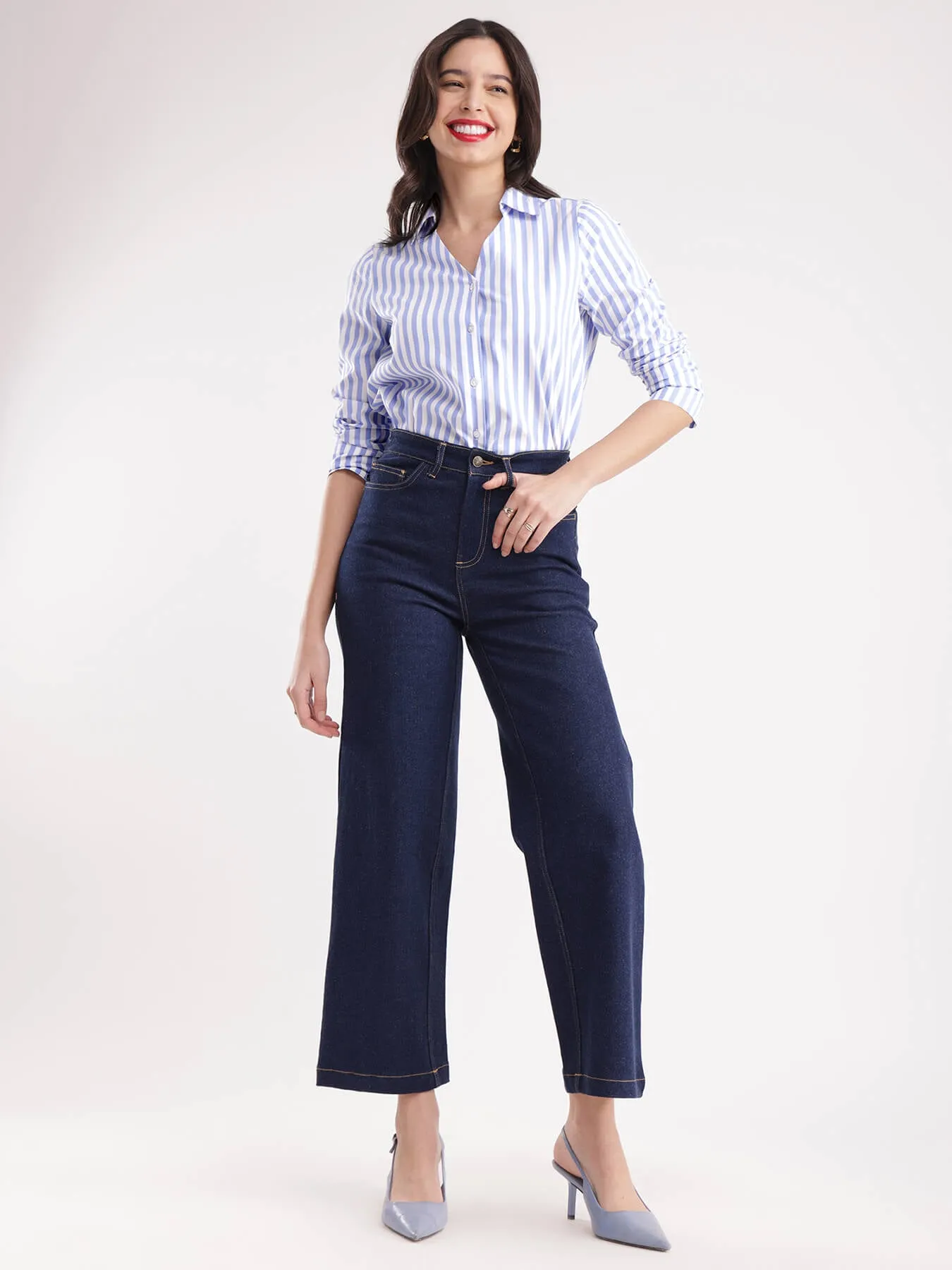 Cotton Vertical Stripes Shirt - Blue And White