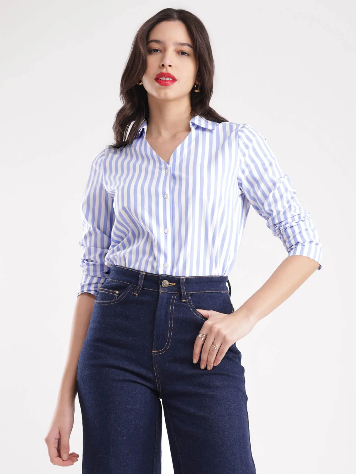 Cotton Vertical Stripes Shirt - Blue And White