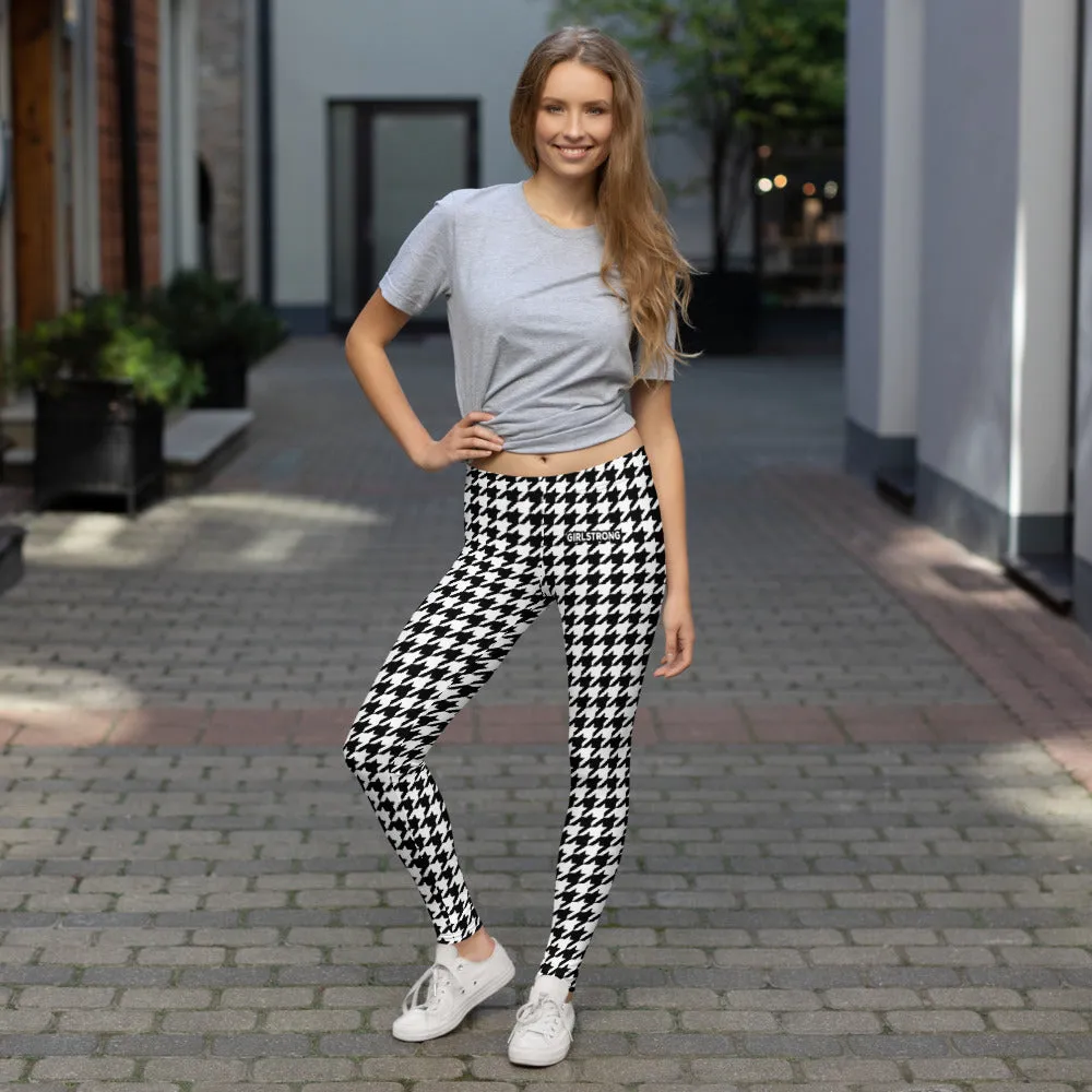 ELEVATED ESSENTIALS, SLIM AND SCULPT LEGGING BLACK WHITE HOUNDSTOOTH