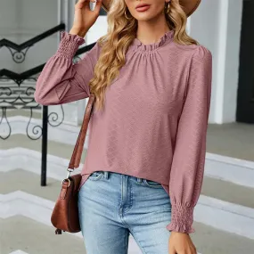 Fashion Woman Blouse Shirts for Women Stylish Long Sleeve Shirring Tops Black Red Pink White Women's Spring Autumn Clothing