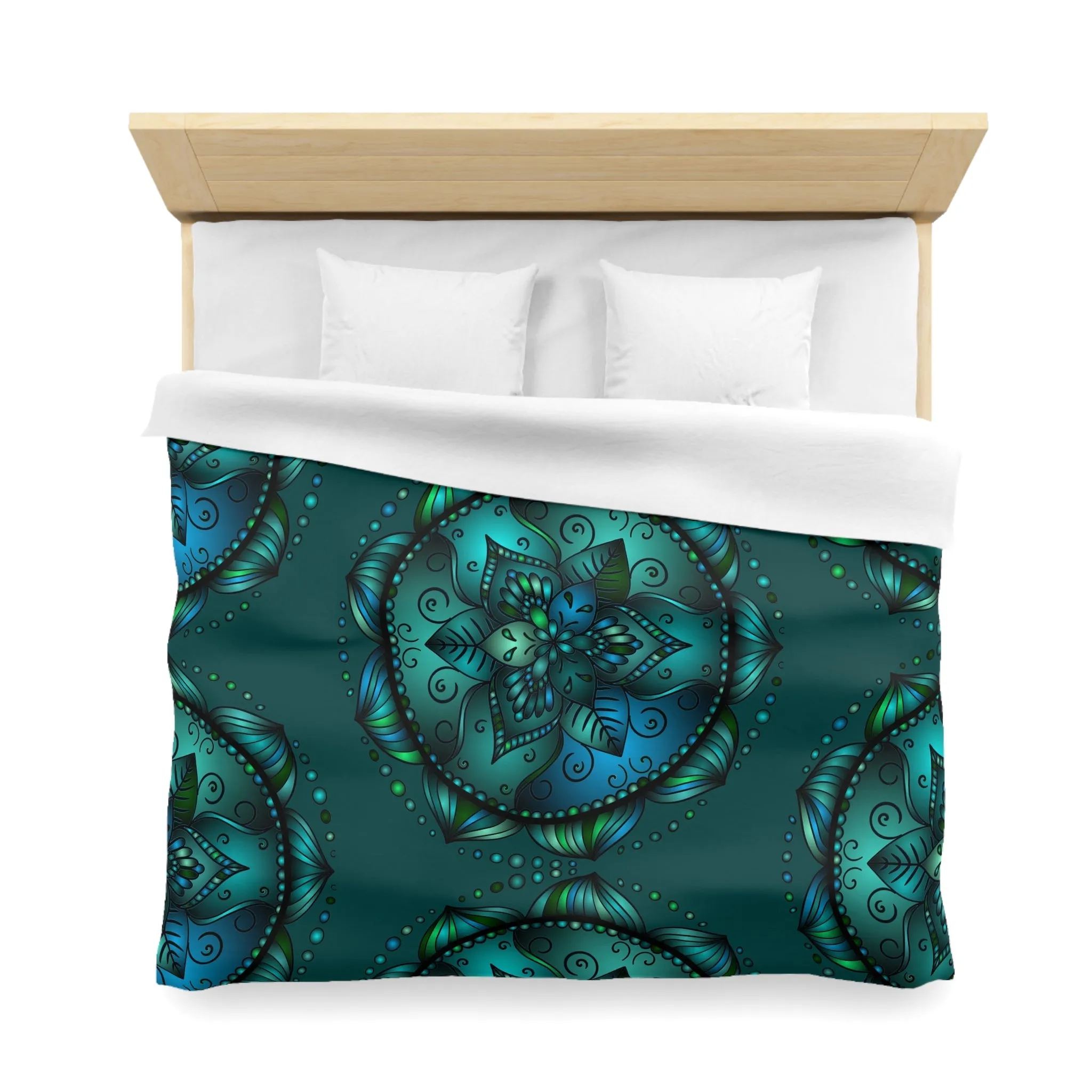 Handmade Mandala Art Microfiber Duvet Cover - Green Design