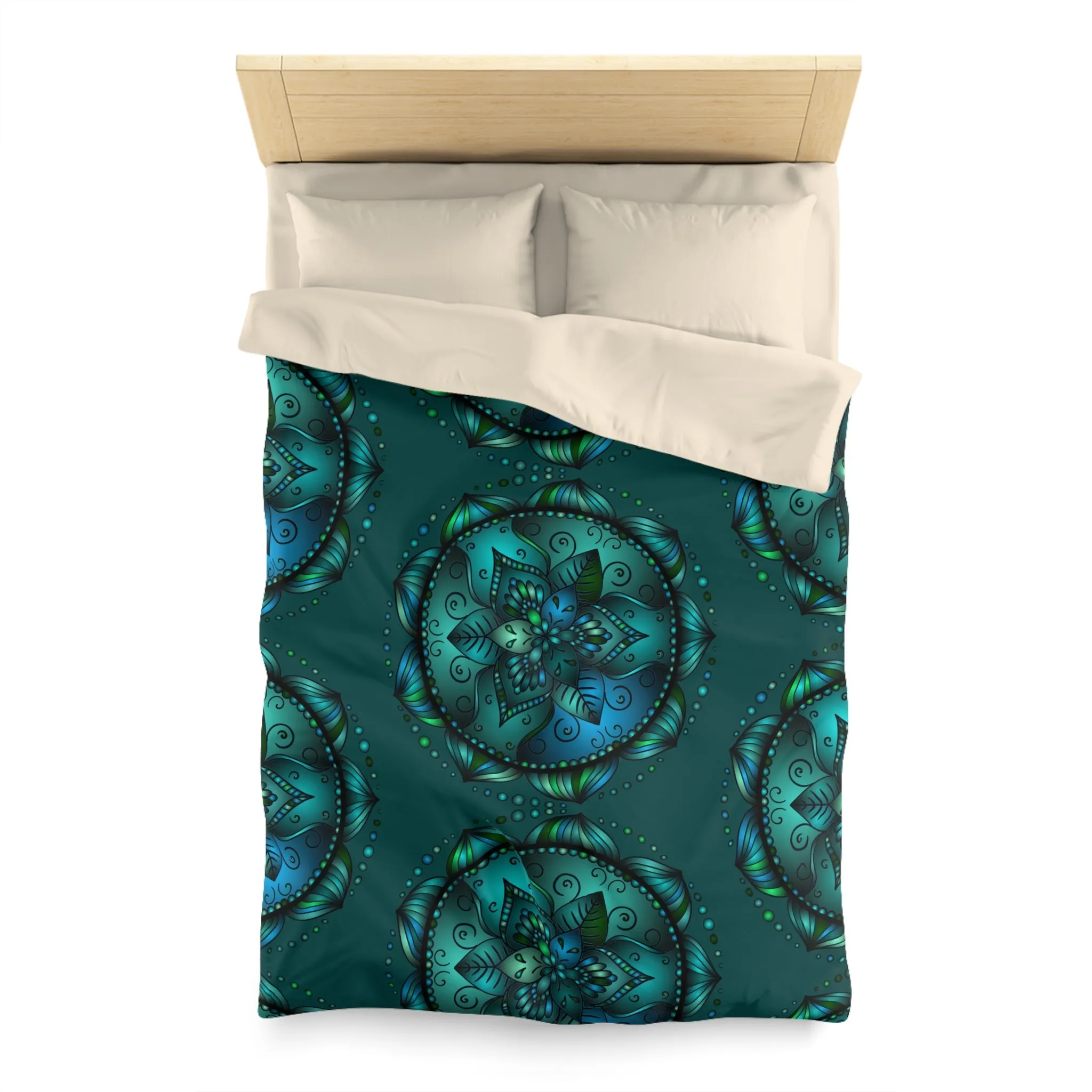 Handmade Mandala Art Microfiber Duvet Cover - Green Design