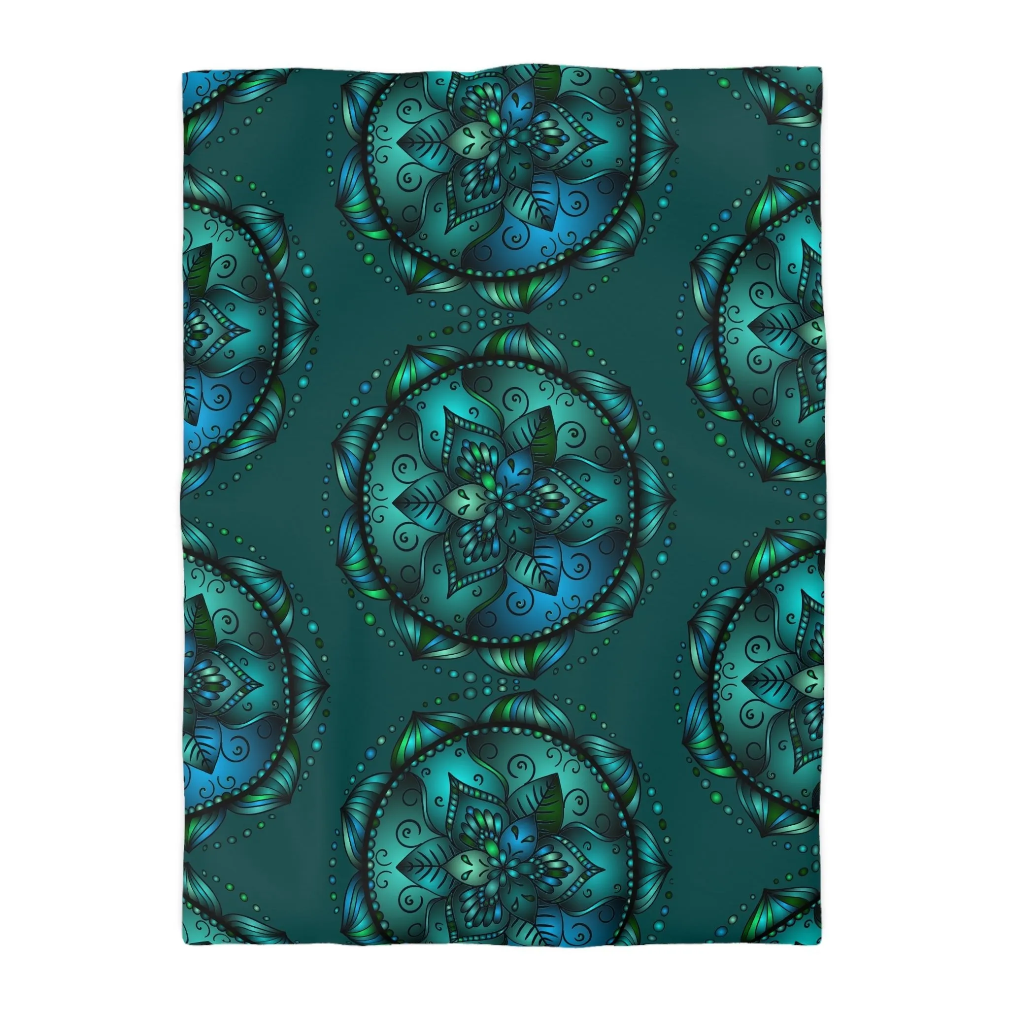 Handmade Mandala Art Microfiber Duvet Cover - Green Design