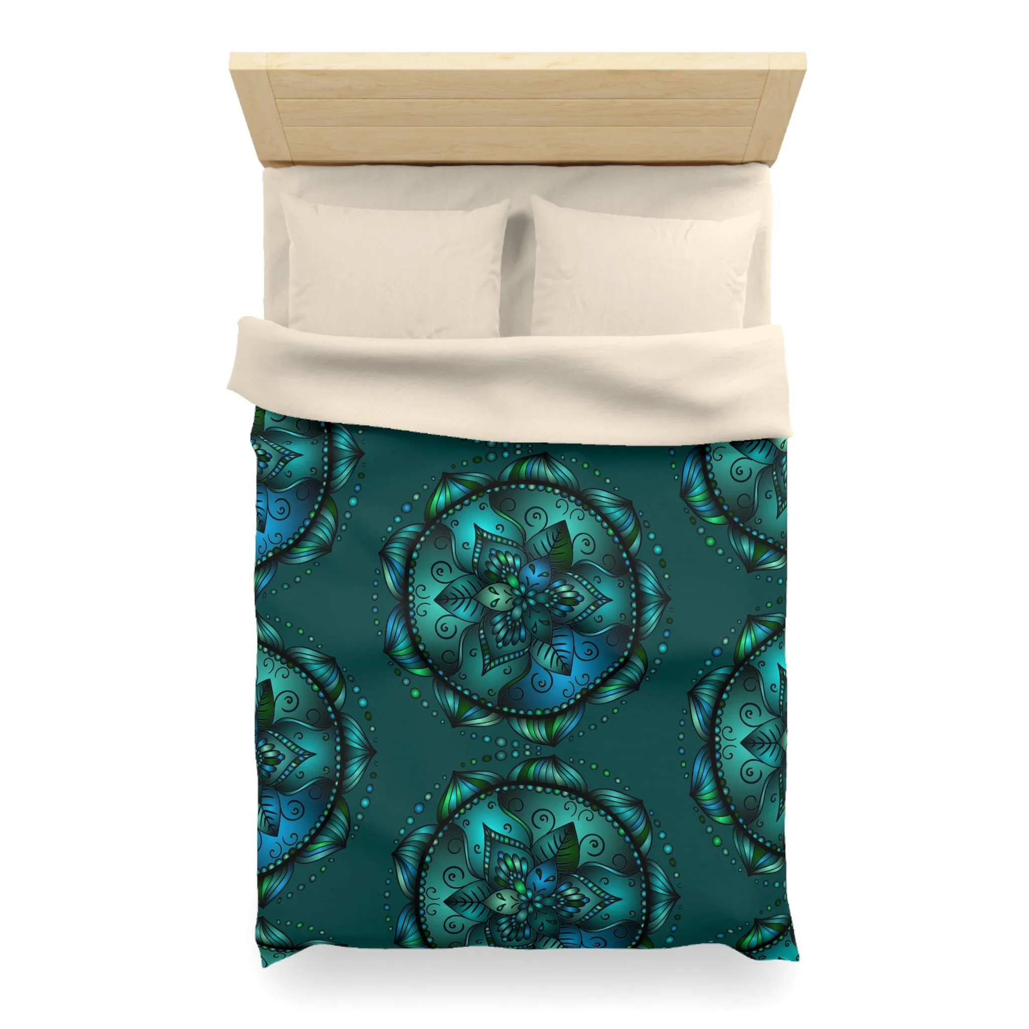 Handmade Mandala Art Microfiber Duvet Cover - Green Design