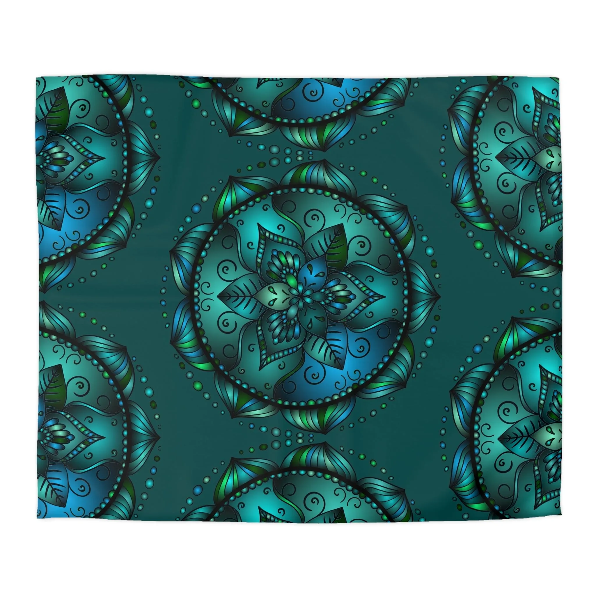 Handmade Mandala Art Microfiber Duvet Cover - Green Design