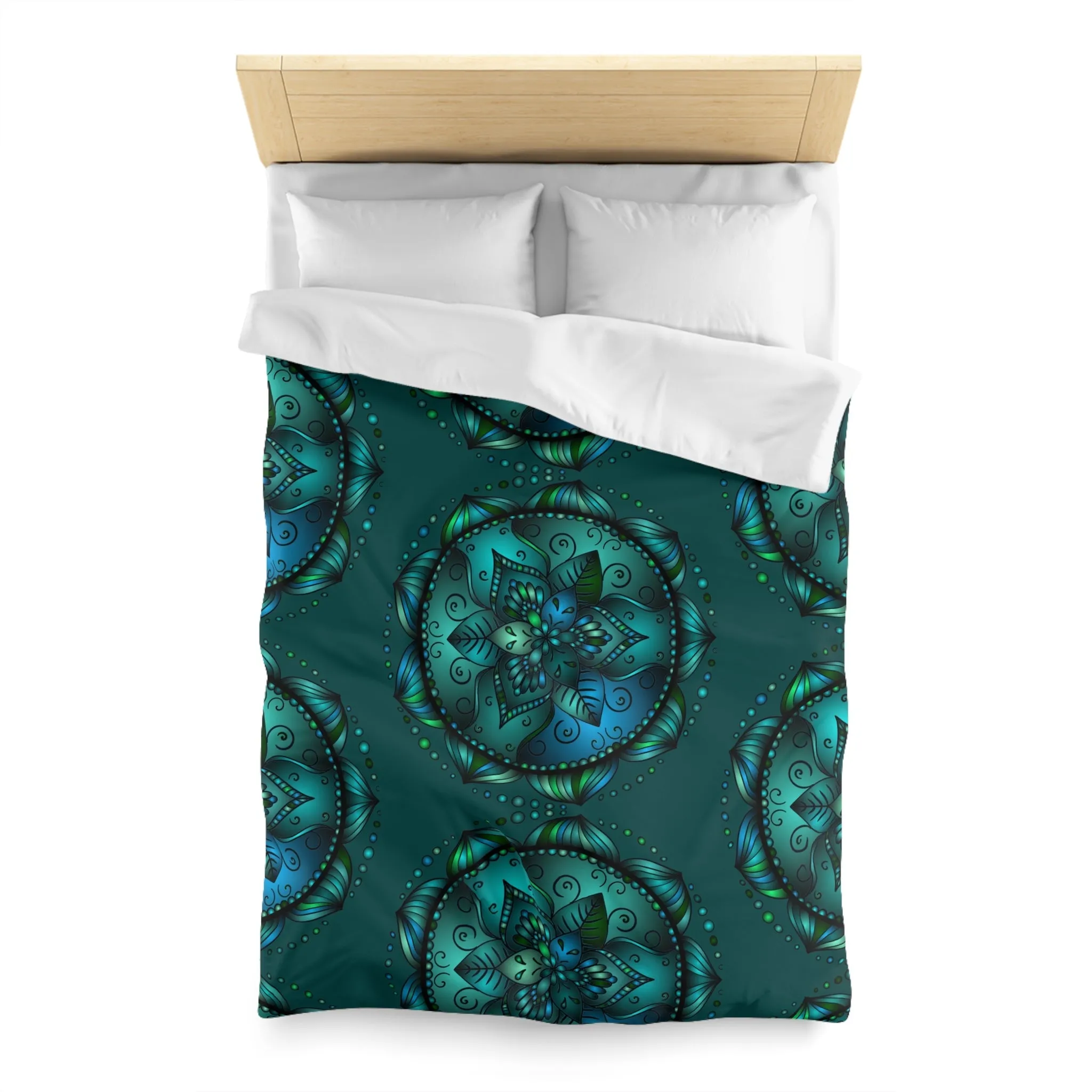 Handmade Mandala Art Microfiber Duvet Cover - Green Design