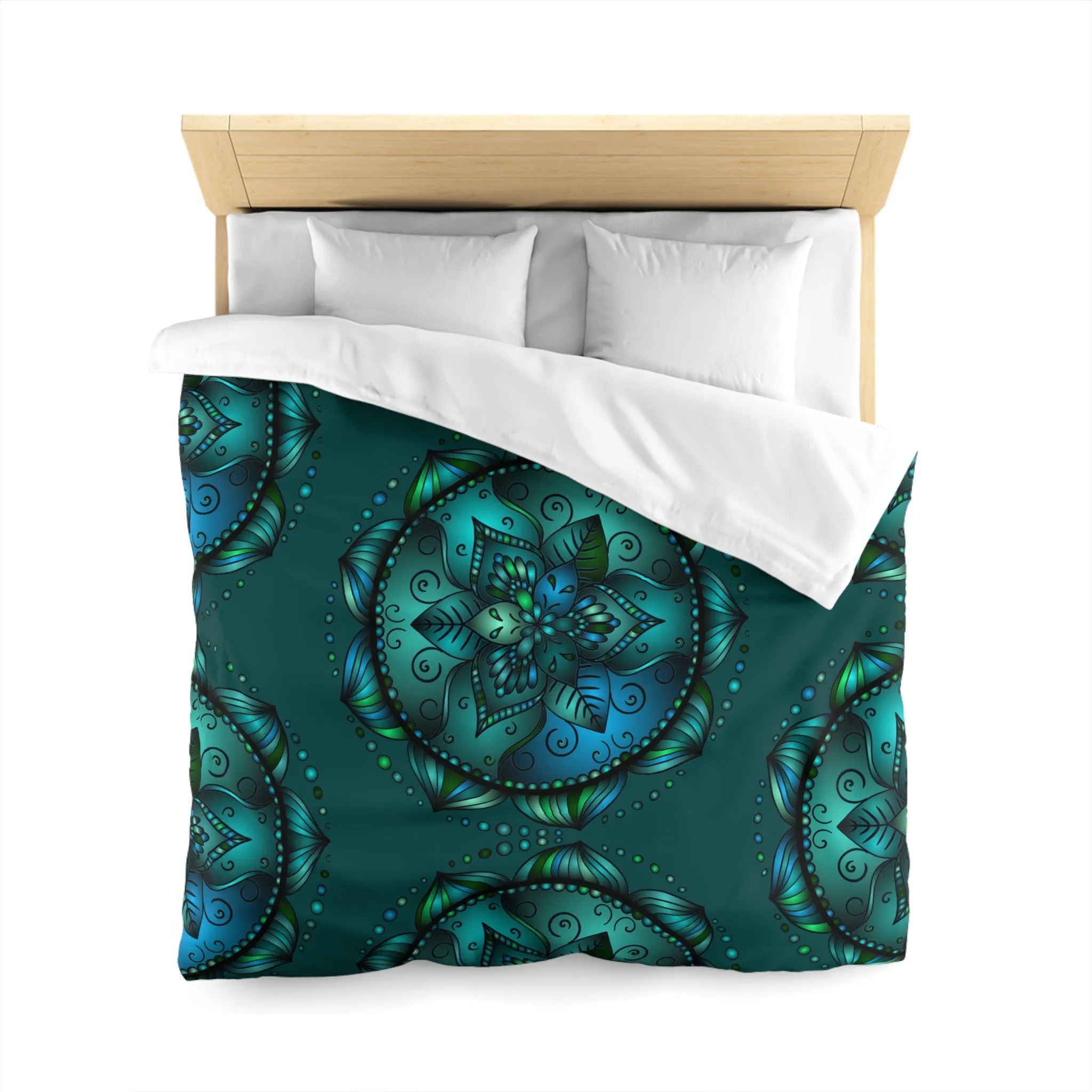 Handmade Mandala Art Microfiber Duvet Cover - Green Design