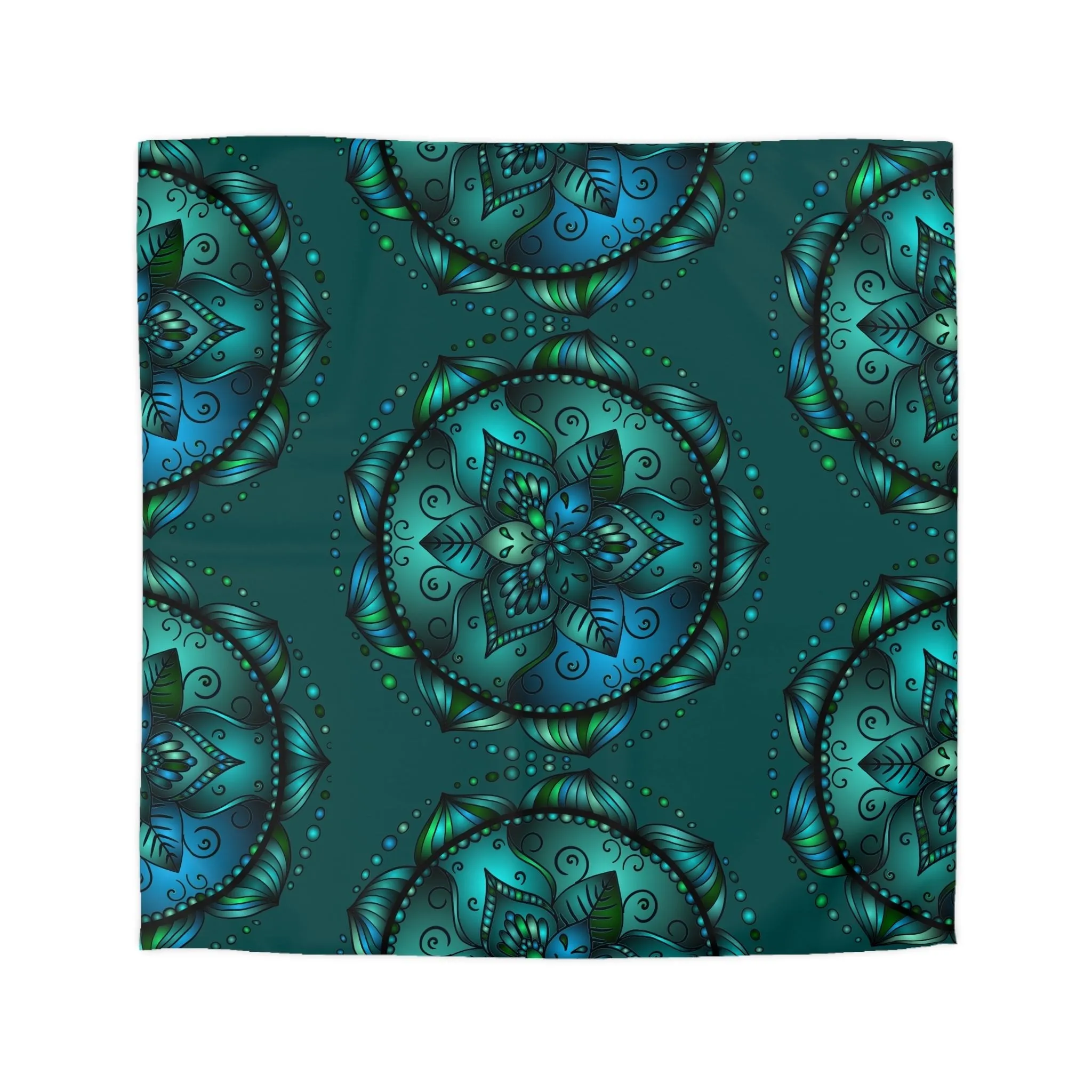 Handmade Mandala Art Microfiber Duvet Cover - Green Design