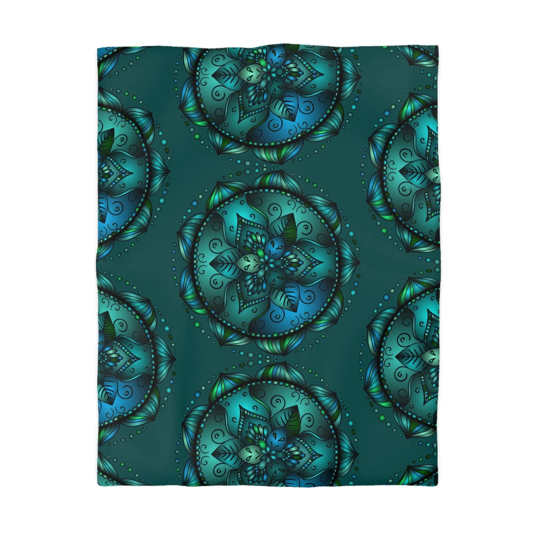 Handmade Mandala Art Microfiber Duvet Cover - Green Design