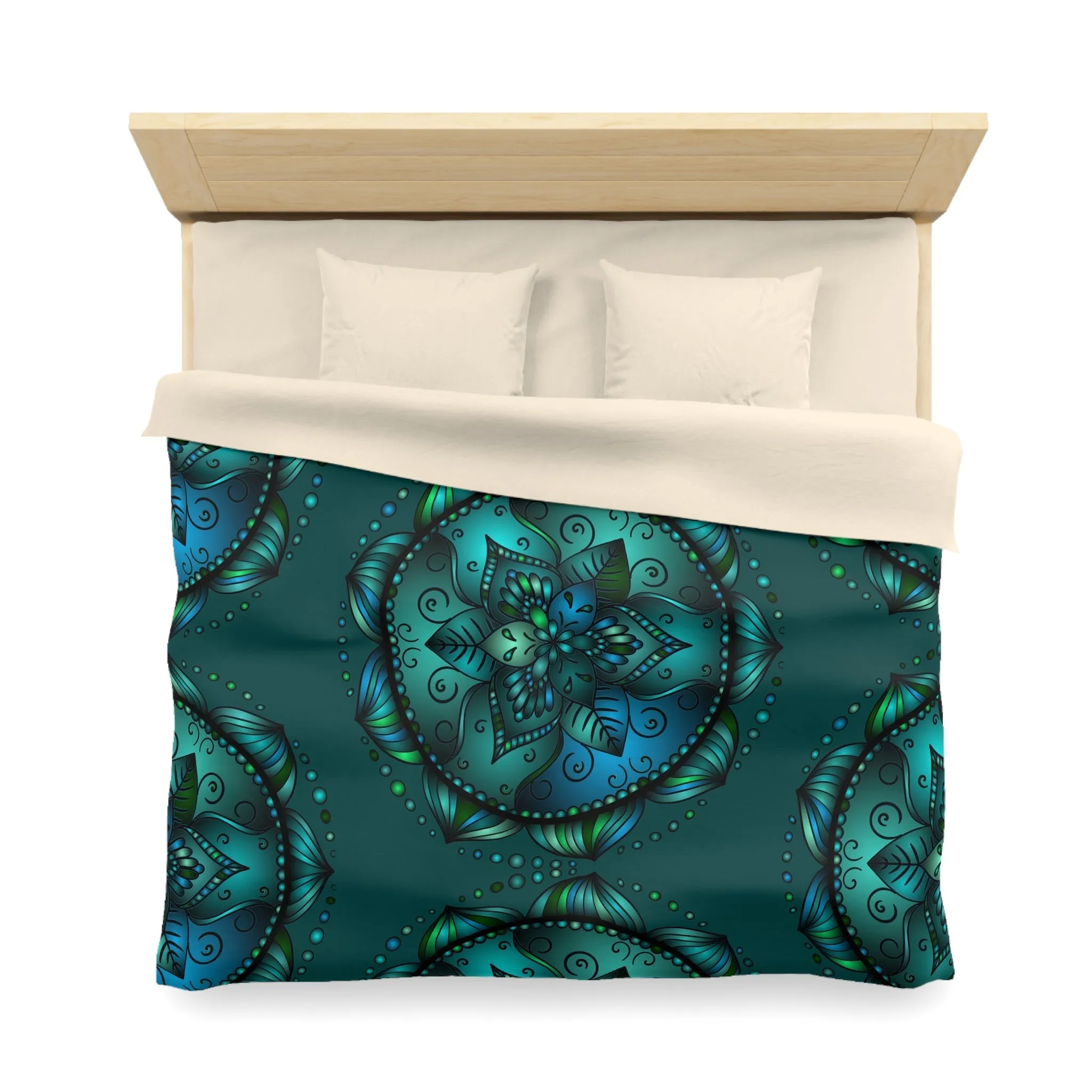 Handmade Mandala Art Microfiber Duvet Cover - Green Design