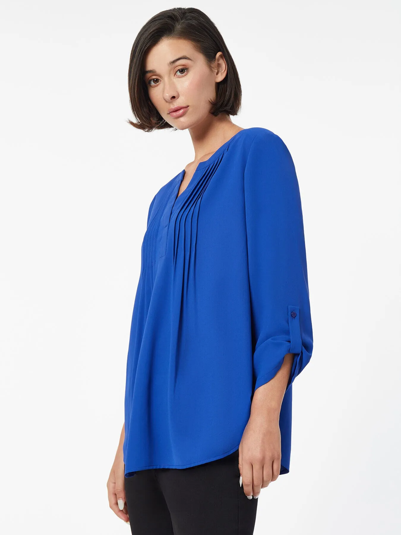 Jasper Crepe Roll-Tab Pintuck Blouse