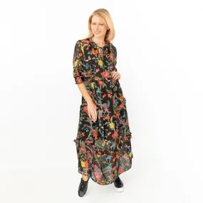 Joules Black Floral Brooke Midi Dress