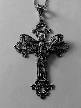 Large Moth Cross Filigree Victorian Vintage Pendent