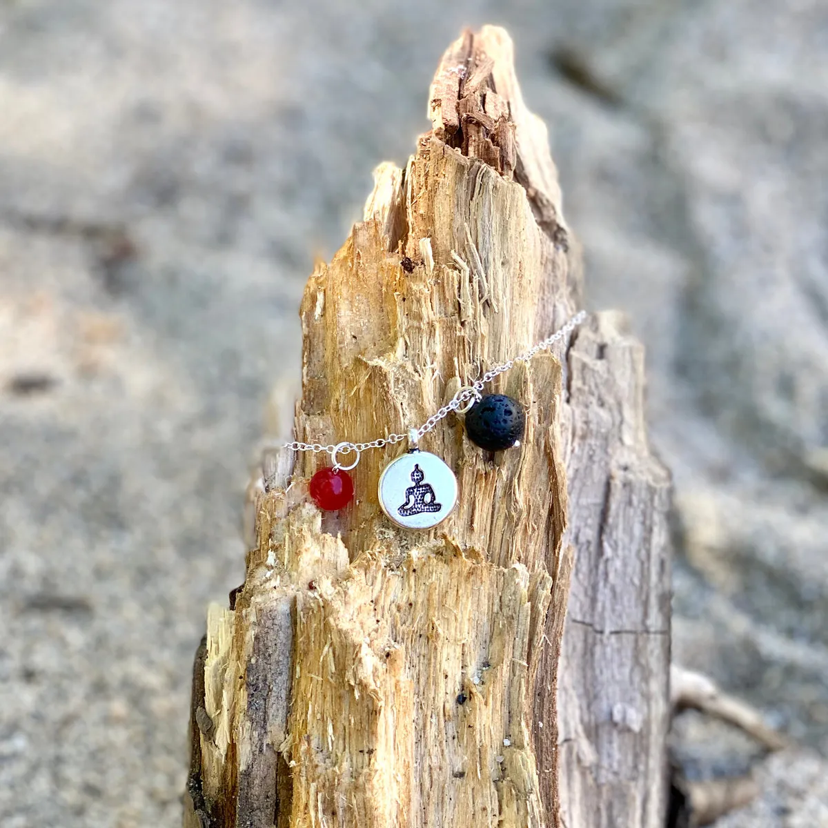 Meditating Yogi Necklace with Lava Stone and Red Jade