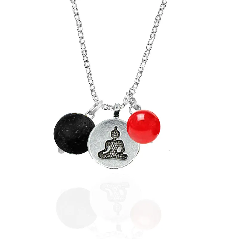 Meditating Yogi Necklace with Lava Stone and Red Jade