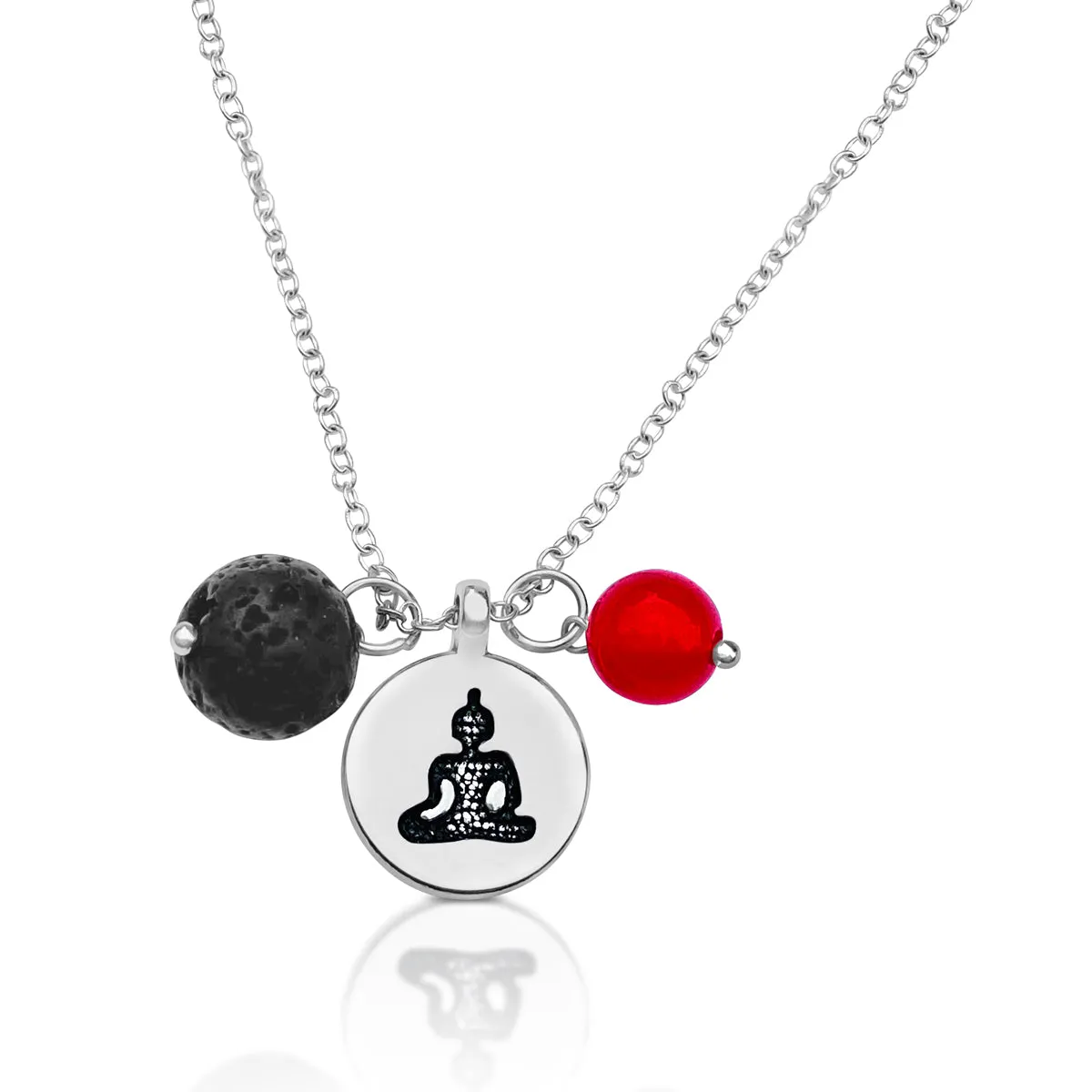 Meditating Yogi Necklace with Lava Stone and Red Jade