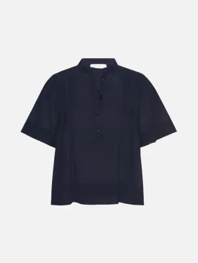 Pleated Button Up Blouse -- Navy