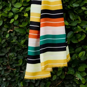 Retro Stripe Muted Rainbow Crepe - Remnant