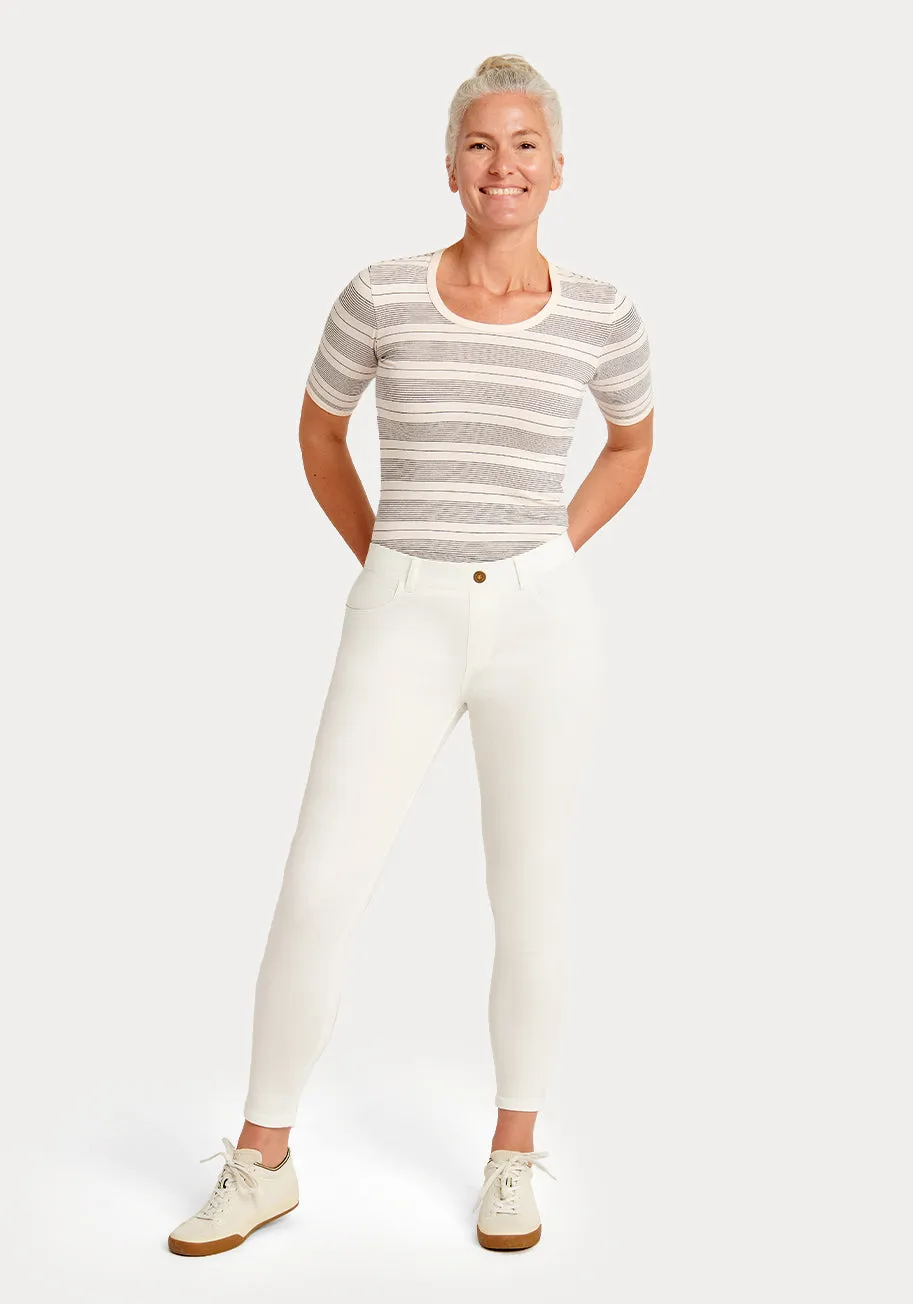 Skinny-Leg | 4-Pocket Mid-Rise Betabrand Yoga Denim (White)