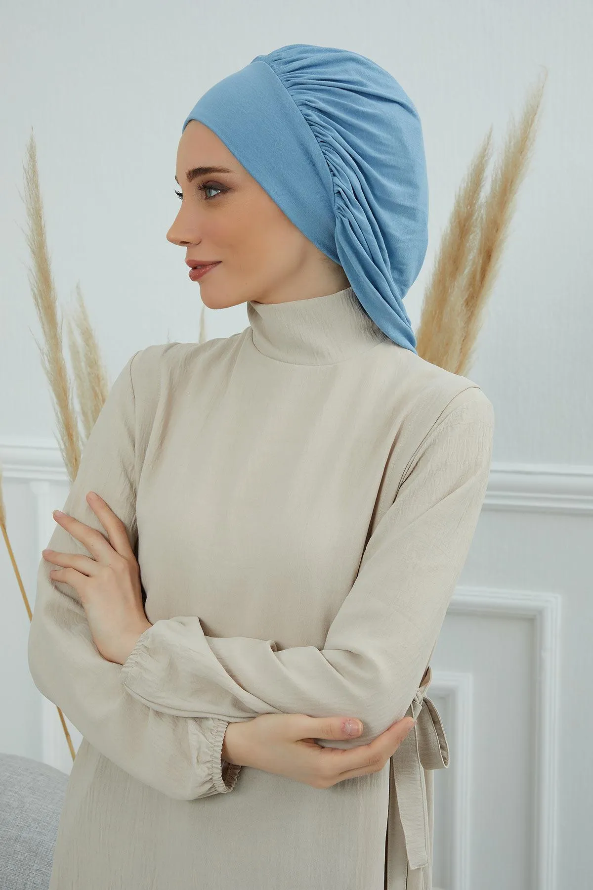 Stylish Cotton Instant Turban For Women Plain Head Wrap, Trendy Soft Beanie Hat for Daily Occasions, Comfortable Chemo Headwear,B-25